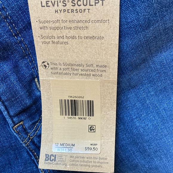 NWT Levi’s Sculpt Hypersoft 311 Shaping Skinny Blue Jeans Denim sz 12 W31 L30 - Picture 8 of 10